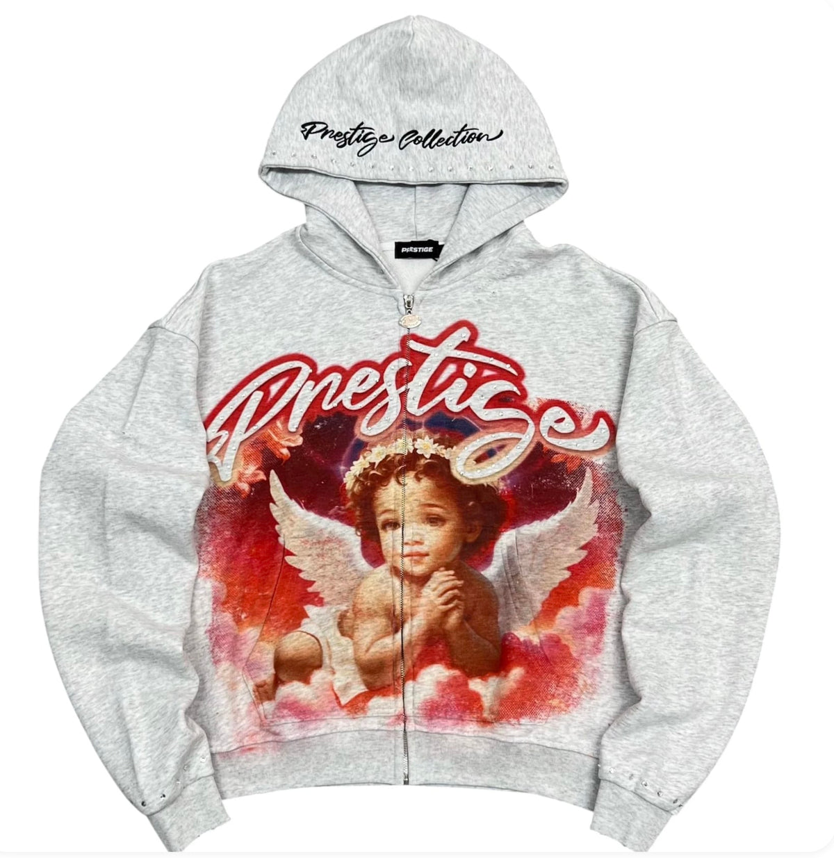 Heather Grey Prestige Angel Hoodie Red