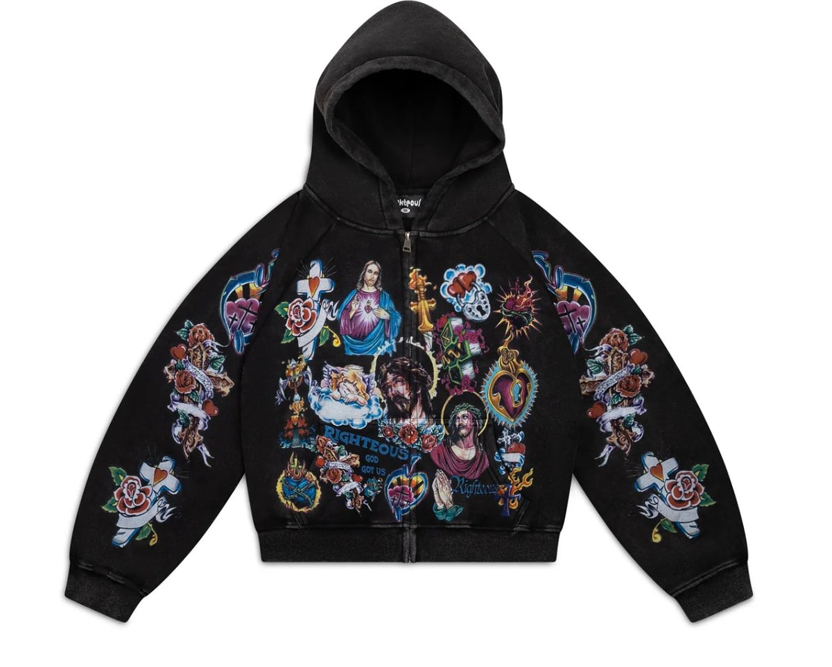 Righteous Risen Zip Up Hoodie Black
