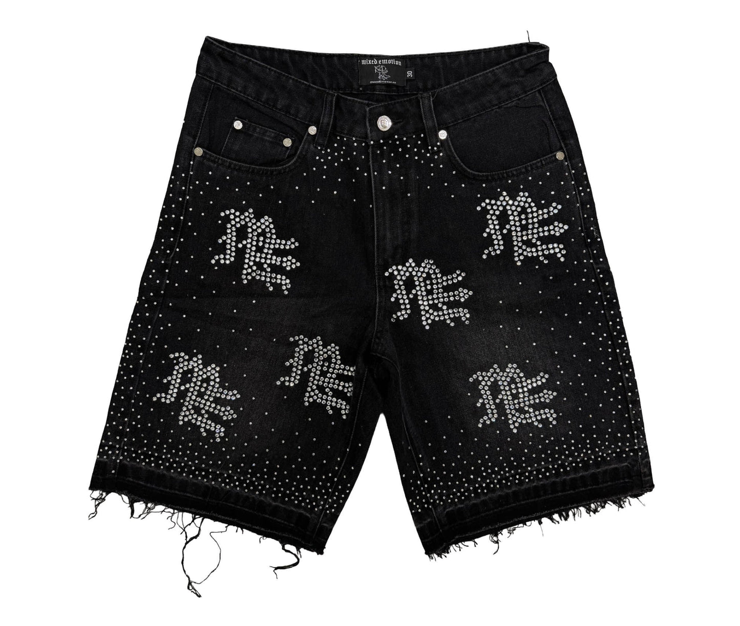 Mixed Emotions Rhinestone Denim Shorts Black