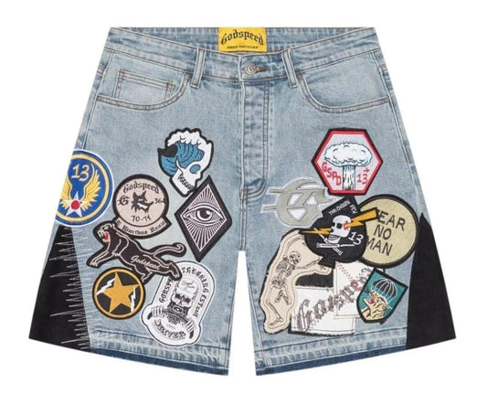 Godspeed Patchwork Denim Shorts V2 Blue