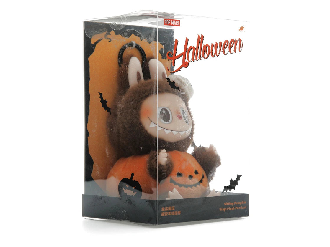 Pop Mart Labubu Happy Halloween Party Series-Sitting Pumpkin Vinyl Plush Pendant