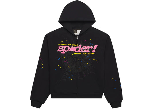 Sp5der Punk V2 Zip Up Hoodie Black