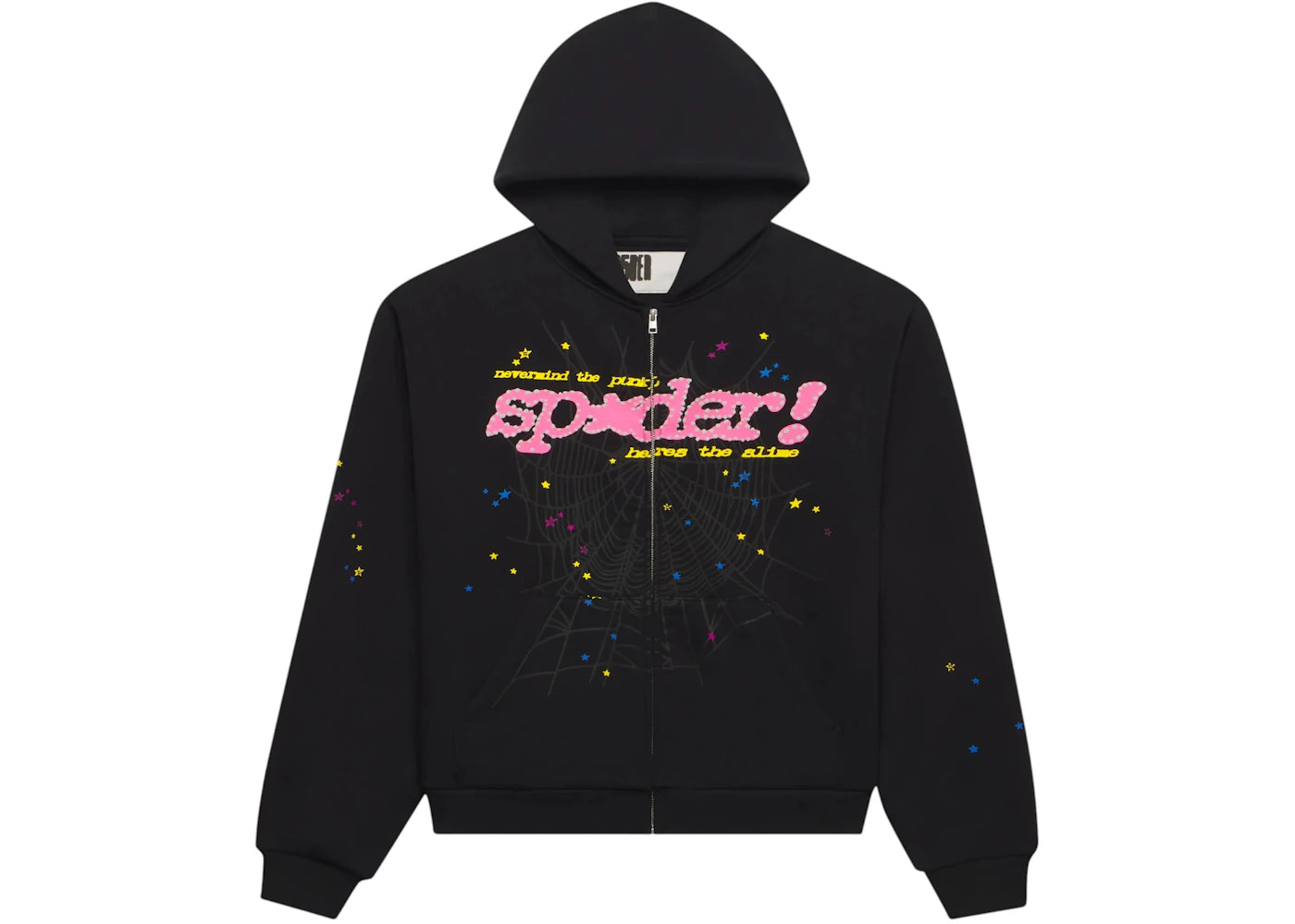Sp5der Punk V2 Zip Up Hoodie Black