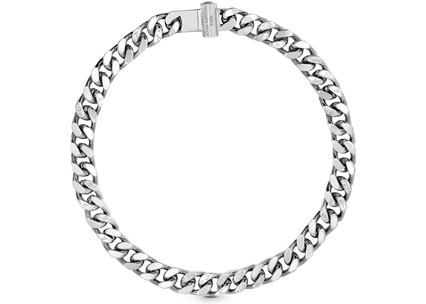 Louis Vuitton Chain Links Necklace Engraved Monogram Silver