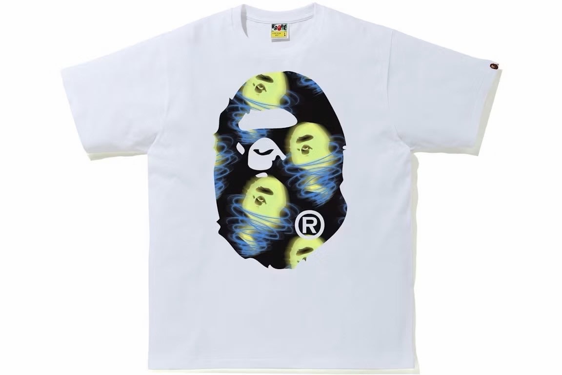 BAPE Face Ghost T-Shirt White Green Yellow Ape Head Graphic Nigo Pharrell