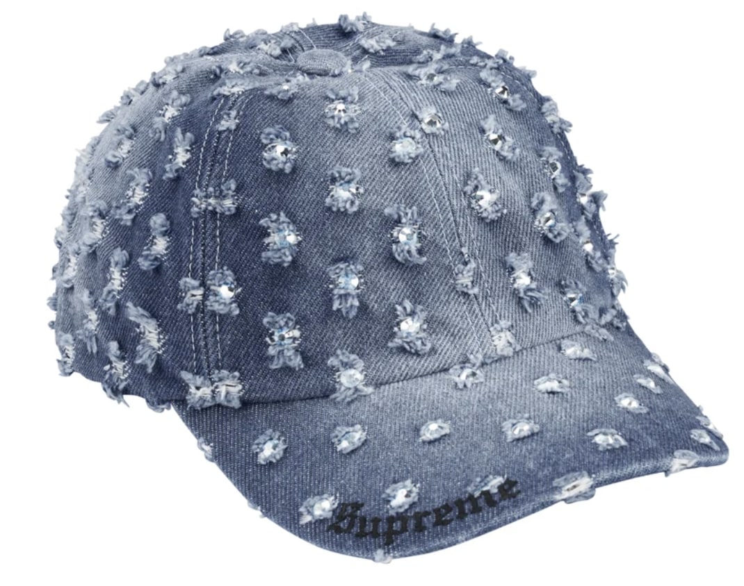 Supreme Hole Punch Rhinestone Denim Washed Indigo Hat