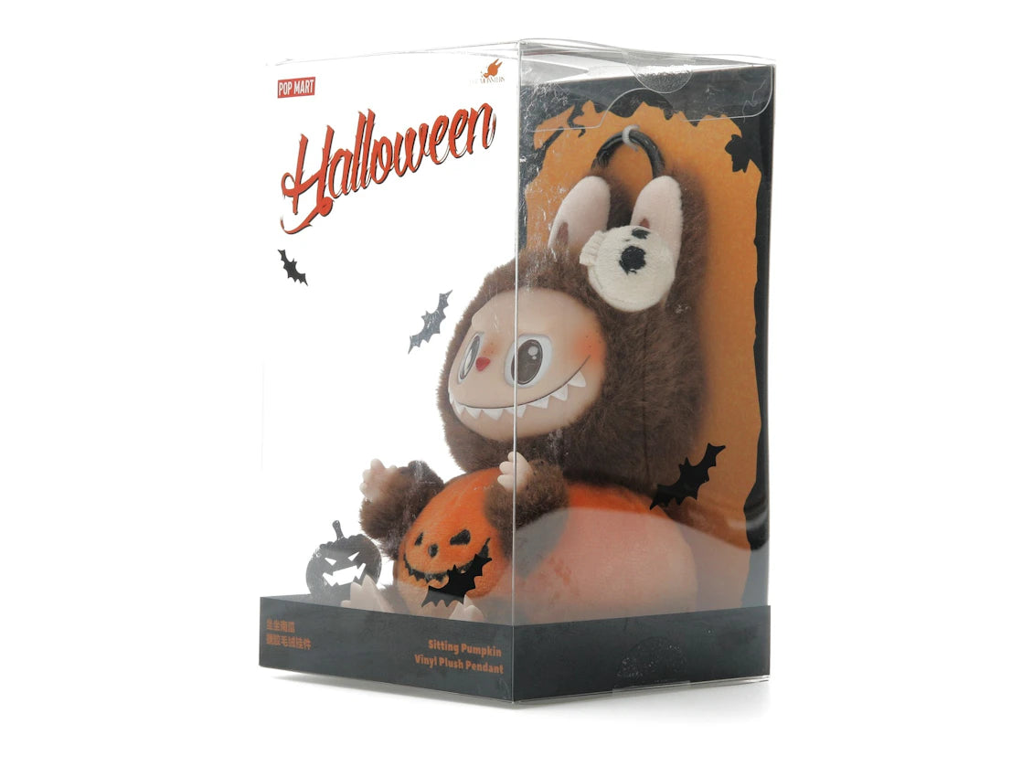 Pop Mart Labubu Happy Halloween Party Series-Sitting Pumpkin Vinyl Plush Pendant