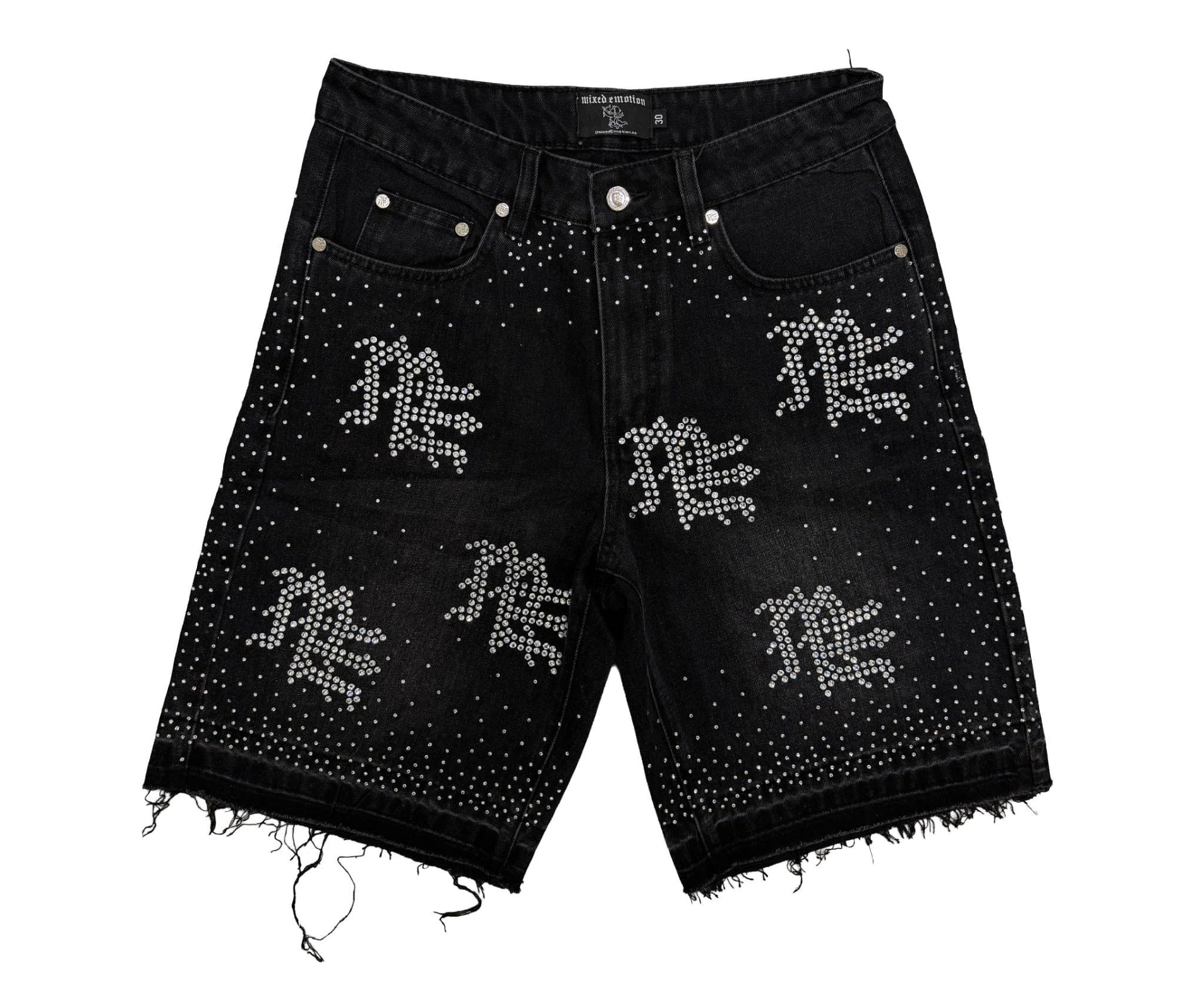 Mixed Emotions Rhinestone Denim Shorts Black