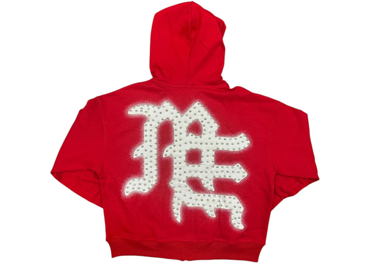 Mixed Emotion End Rhinestone Hoodie Red