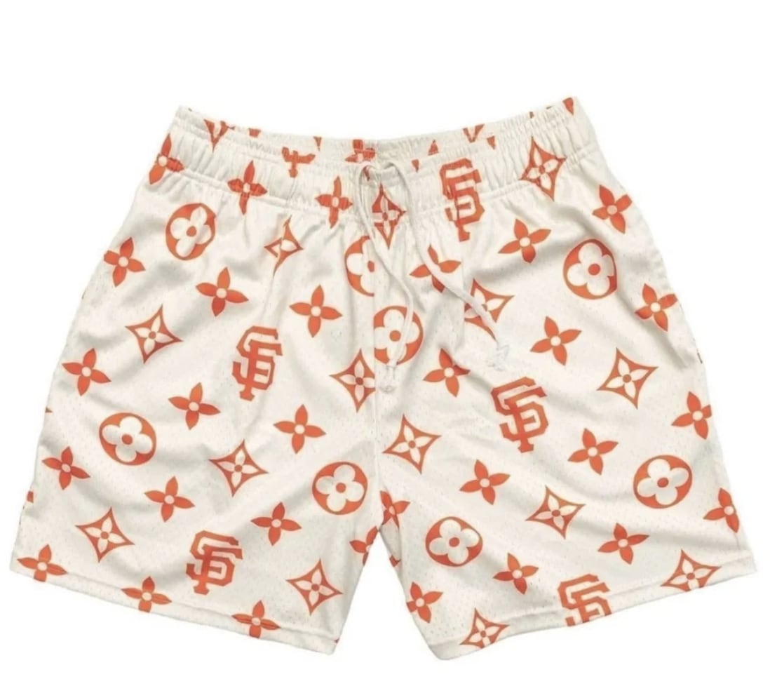 Bravest Studios Louis Vuitton x SF Giants Orange Patterned Shorts