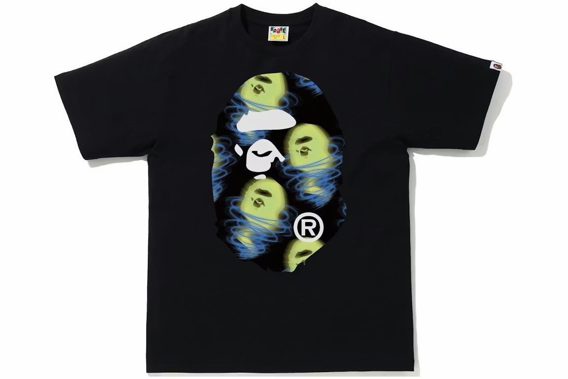 BAPE Face Ghost T-Shirt Black Green Yellow Ape Head Graphic Nigo Pharrell